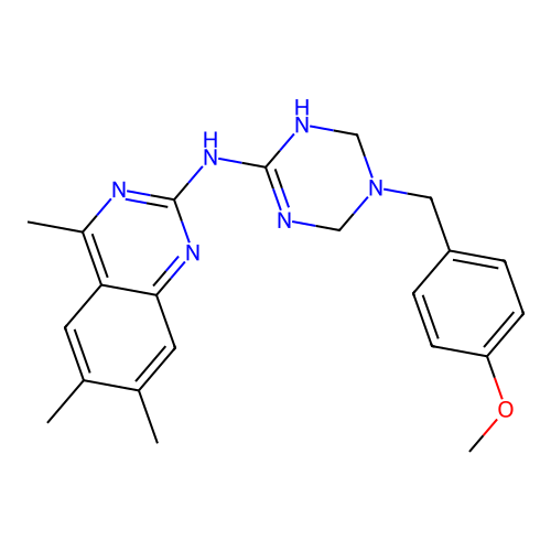 N-[5-(4-methoxybenzyl)-1,4,5,6-tetrahydro-1,3,5-triazin-2-yl]-4,6,7-trimethylquinazolin-2-amine structure