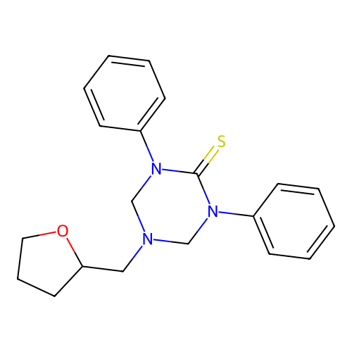 1,3-Diphenyl-5-(tetrahydrofuran-2-ylmethyl)-1,3,5-triazinane-2-thione structure