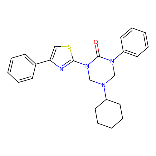 5-Cyclohexyl-1-phenyl-3-(4-phenyl-1,3-thiazol-2-yl)-1,3,5-triazinan-2-one structure