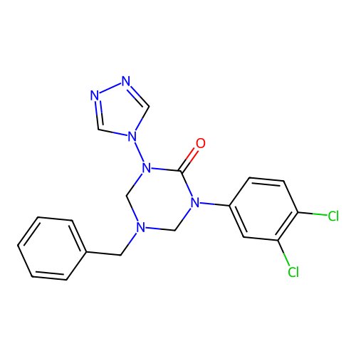 5-benzyl-1-(3,4-dichlorophenyl)-3-(4H-1,2,4-triazol-4-yl)-1,3,5-triazinan-2-one structure