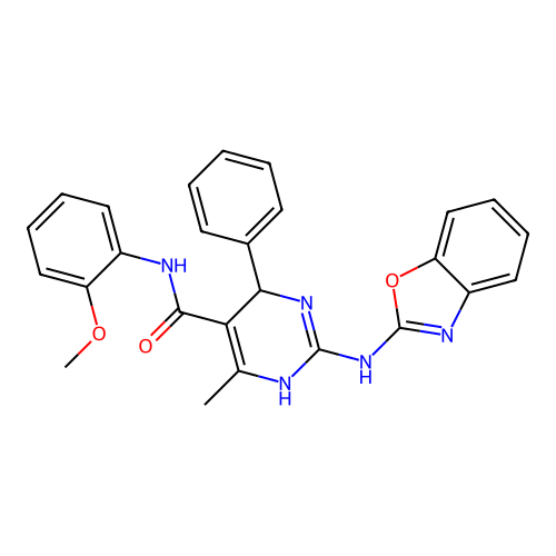 2-(1,3-benzoxazol-2-ylamino)-N-(2-methoxyphenyl)-6-methyl-4-phenyl-1,4-dihydropyrimidine-5-carboxamide structure