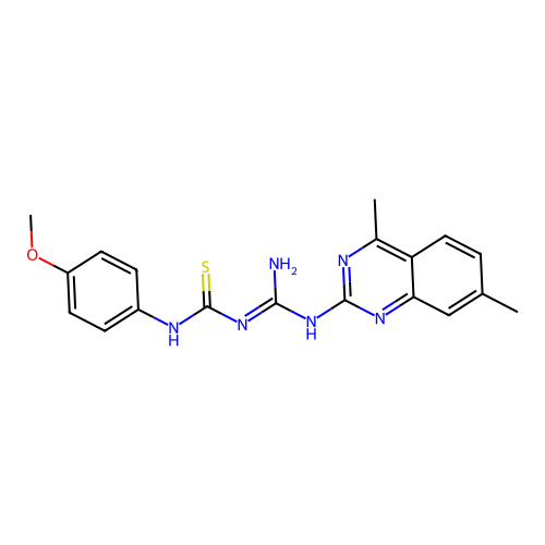 N-{amino[(4,7-dimethyl-2-quinazolinyl)amino]methylene}-N'-(4-methoxyphenyl)thiourea structure