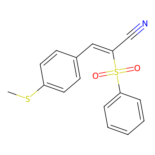 (Z)-2-(benzenesulfonyl)-3-(4-methylsulfanylphenyl)prop-2-enenitrile structure
