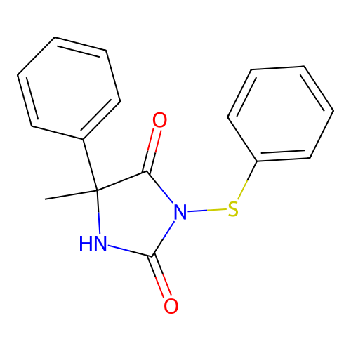 5-Methyl-5-phenyl-3-phenylsulfanylimidazolidine-2,4-dione structure