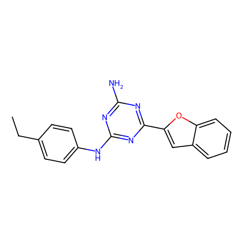 6-(1-benzofuran-2-yl)-N-(4-ethylphenyl)-1,3,5-triazine-2,4-diamine structure