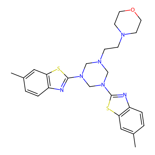 2,2'-{5-[2-(morpholin-4-yl)ethyl]-1,3,5-triazinane-1,3-diyl}bis(6-methyl-1,3-benzothiazole) structure