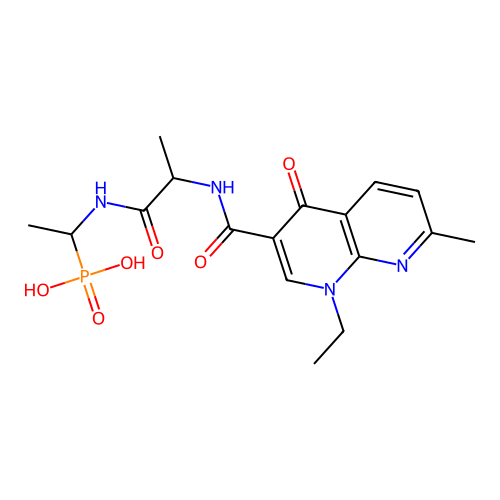 1-[2-[(1-ethyl-7-methyl-4-oxo-1,8-naphthyridine-3-carbonyl)amino]propanoylamino]ethylphosphonic acid structure