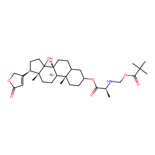 Card-20(22)-enolide, 3,14-dihydroxy-, 3-ester with N-(2,2-dimethyl-1-oxopropoxy)methylalanine structure
