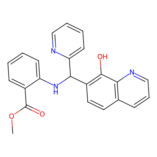 Methyl 2-(((8-hydroxy-7-quinolinyl)(2-pyridinyl)methyl)amino)benzoate structure