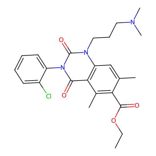 6-Quinazolinecarboxylic acid, 1,2,3,4-tetrahydro-3-(2-chlorophenyl)-5,7-dimethyl-1-(3-(dimethylamino)propyl)-2,4-dioxo-, ethyl ester structure