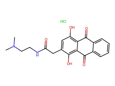 2-Anthraceneacetamide, N-(2-(dimethylamino)ethyl)-9,10-dihydro-1,4-dihydroxy-9,10-dioxo-, monohydrochloride structure