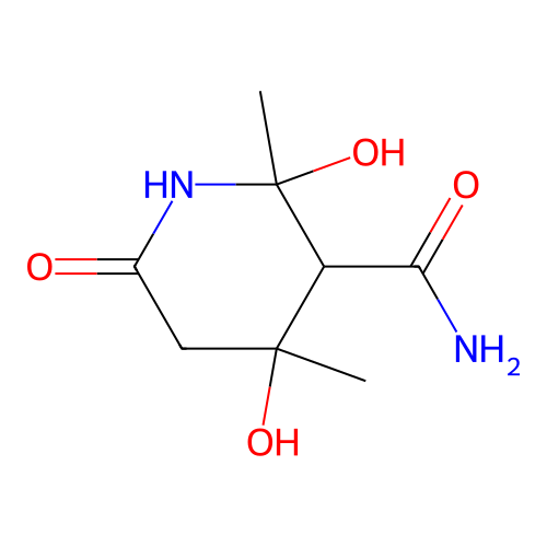 2,4-Dihydroxy-2,4-dimethyl-6-oxopiperidine-3-carboxamide structure