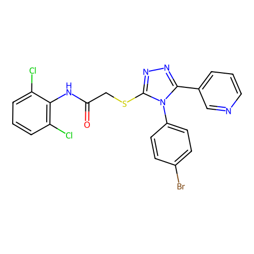 2-{[4-(4-bromophenyl)-5-(pyridin-3-yl)-4H-1,2,4-triazol-3-yl]sulfanyl}-N-(2,6-dichlorophenyl)acetamide structure
