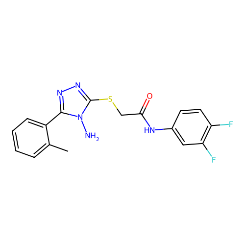 2-[4-amino-5-(2-methylphenyl)(1,2,4-triazol-3-ylthio)]-N-(3,4-difluorophenyl)a cetamide structure