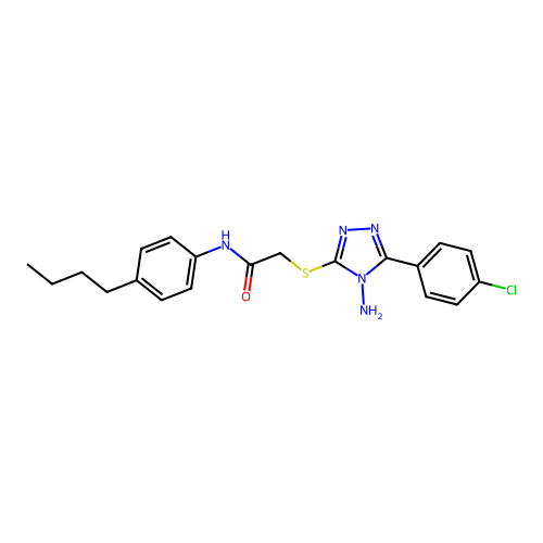2-((4-amino-5-(4-chlorophenyl)-4H-1,2,4-triazol-3-yl)thio)-N-(4-butylphenyl)acetamide structure