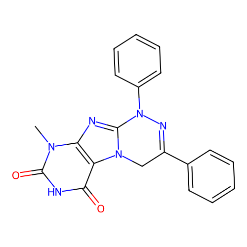 9-methyl-1,3-diphenyl-1,4-dihydro[1,2,4]triazino[3,4-f]purine-6,8(7H,9H)-dione structure