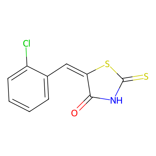 (5E)-5-(2-chlorobenzylidene)-2-mercapto-1,3-thiazol-4(5H)-one structure