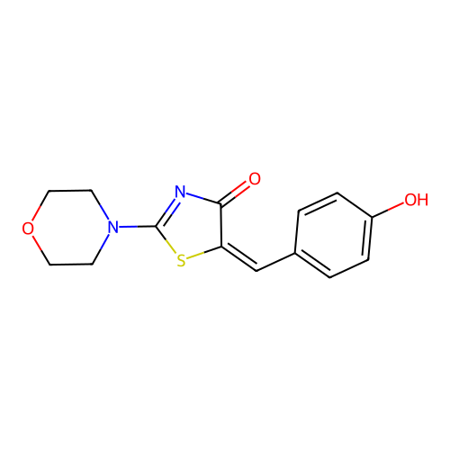 (5E)-5-[(4-hydroxyphenyl)methylidene]-2-(morpholin-4-yl)-4,5-dihydro-1,3-thiazol-4-one structure
