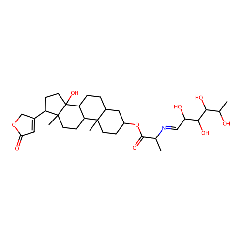 Digitoxigenin-3-beta-N-D-(6-deoxy-L-mannosyl)alanyl ester structure