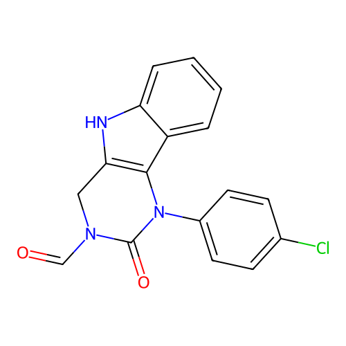 1-(4-chlorophenyl)-2-oxo-1,2,4,5-tetrahydro-3H-pyrimido[5,4-b]indole-3-carbaldehyde structure