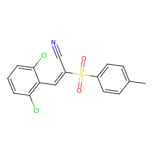 (E)-3-(2,6-dichlorophenyl)-2-(4-methylphenyl)sulfonylprop-2-enenitrile structure
