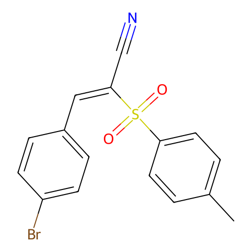 (Z)-3-(4-bromophenyl)-2-(4-methylphenyl)sulfonylprop-2-enenitrile structure
