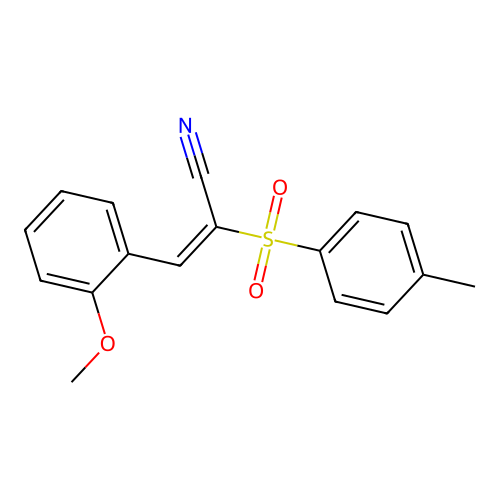 (E)-3-(2-methoxyphenyl)-2-tosylacrylonitrile structure