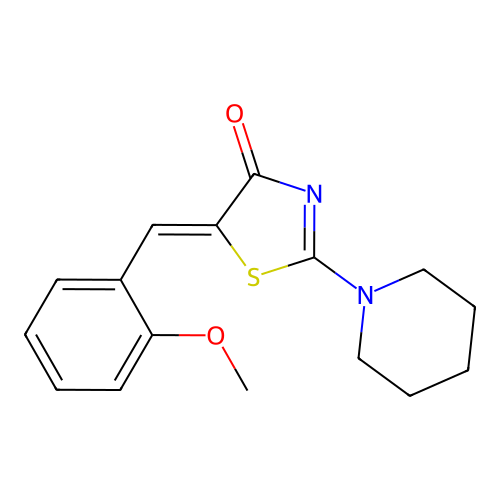 (5Z)-5-[(2-methoxyphenyl)methylidene]-2-piperidin-1-yl-1,3-thiazol-4-one structure