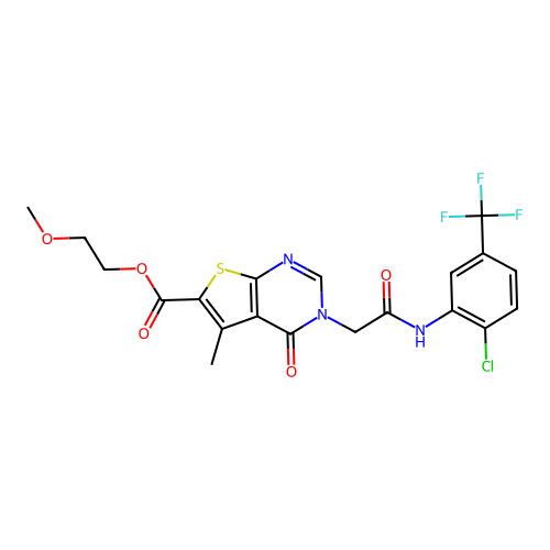 2-Methoxyethyl 3-[2-[[2-chloro-5-(trifluoromethyl)phenyl]amino]-2-oxoethyl]-3,4-dihydro-5-methyl-4-oxothieno[2,3-d]pyrimidine-6-carboxylate structure