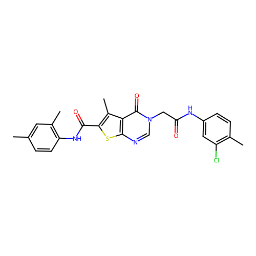 N-(3-Chloro-4-methylphenyl)-6-[[(2,4-dimethylphenyl)amino]carbonyl]-5-methyl-4-oxothieno[2,3-d]pyrimidine-3(4H)-acetamide structure