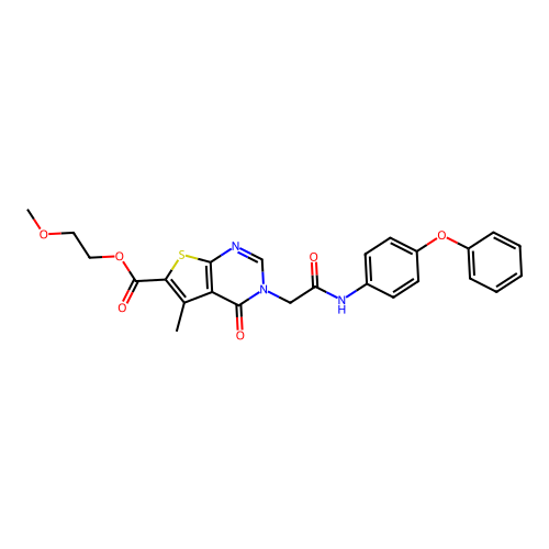 2-Methoxyethyl 3,4-dihydro-5-methyl-4-oxo-3-[2-oxo-2-[(4-phenoxyphenyl)amino]ethyl]thieno[2,3-d]pyrimidine-6-carboxylate structure