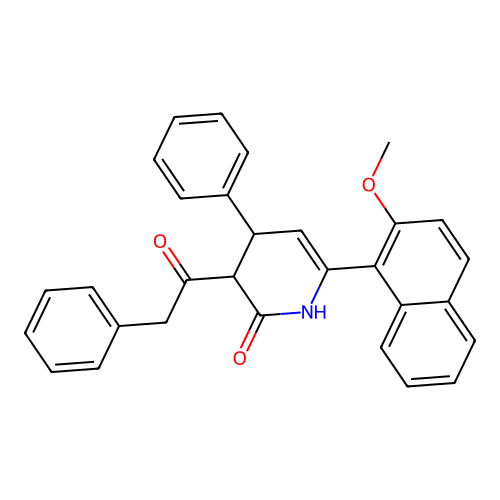 6-(2-methoxynaphthalen-1-yl)-4-phenyl-3-(2-phenylacetyl)-3,4-dihydro-1H-pyridin-2-one structure