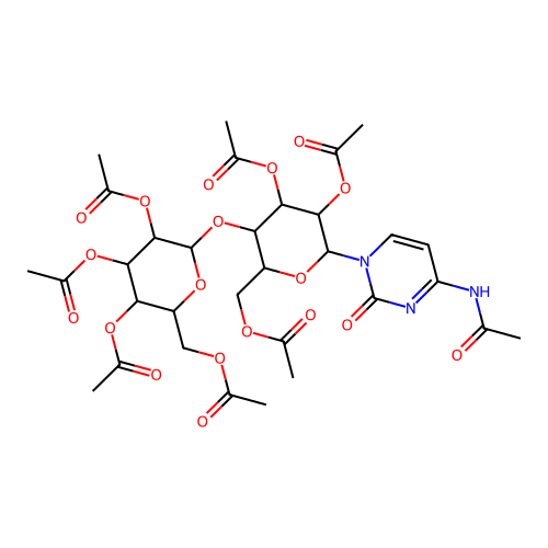 [6-(4-acetamido-2-oxopyrimidin-1-yl)-4,5-diacetyloxy-3-[3,4,5-triacetyloxy-6-(acetyloxymethyl)oxan-2-yl]oxyoxan-2-yl]methyl acetate structure