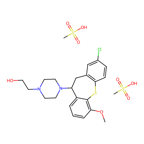 1-Piperazineethanol, 4-(2-chloro-10,11-dihydro-6-methoxydibenzo(b,f)thiepin-10-yl)-, dimethanesulfonate (salt) structure