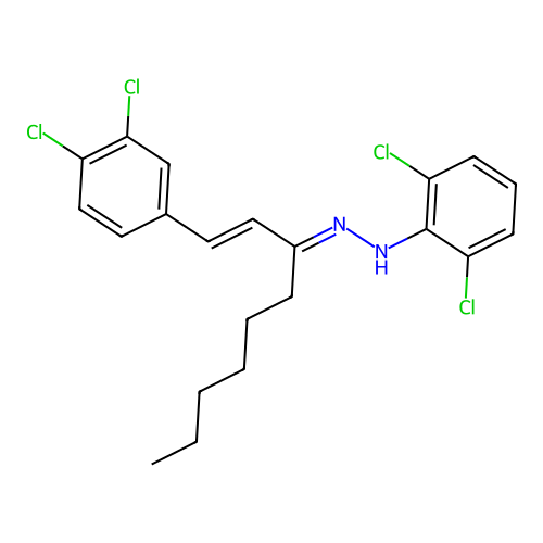 2,6-dichloro-N-[(E)-[(E)-1-(3,4-dichlorophenyl)non-1-en-3-ylidene]amino]aniline structure