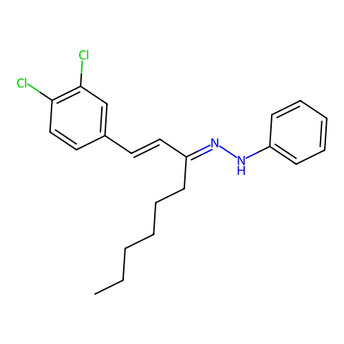 N-[(E)-[(E)-1-(3,4-dichlorophenyl)non-1-en-3-ylidene]amino]aniline structure