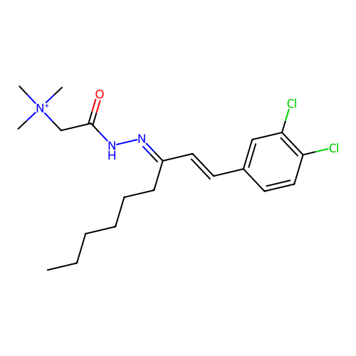 [2-[(2E)-2-[(E)-1-(3,4-dichlorophenyl)non-1-en-3-ylidene]hydrazinyl]-2-oxoethyl]-trimethylazanium structure