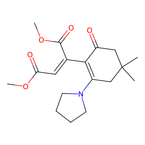Dimethyl 2-(4,4-dimethyl-6-oxo-2-pyrrolidin-1-ylcyclohexen-1-yl)but-2-enedioate structure