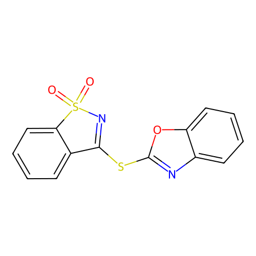 2-[(1,1-Dioxido-1,2-benzothiazol-3-yl)sulfanyl]-1,3-benzoxazole structure