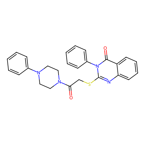 Piperazine, 1-(((3,4-dihydro-4-oxo-3-phenyl-2-quinazolinyl)thio)acetyl)-4-phenyl- structure