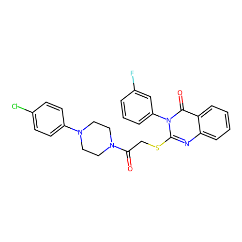 Piperazine, 1-(4-chlorophenyl)-4-(((3-(3-fluorophenyl)-3,4-dihydro-4-oxo-2-quinazolinyl)thio)acetyl)- structure