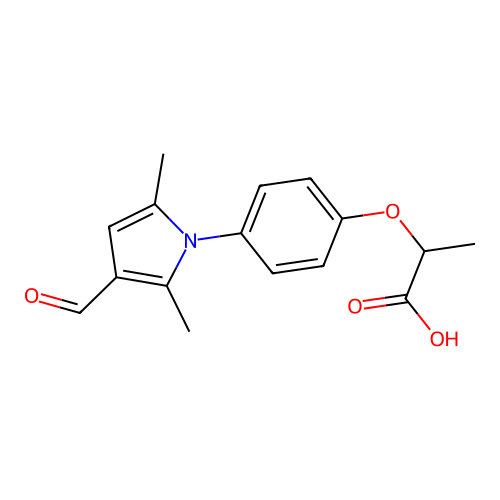 2-[4-(3-formyl-2,5-dimethyl-1H-pyrrol-1-yl)phenoxy]propanoic acid structure