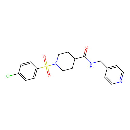 1-(4-chlorophenyl)sulfonyl-N-(pyridin-4-ylmethyl)piperidine-4-carboxamide structure