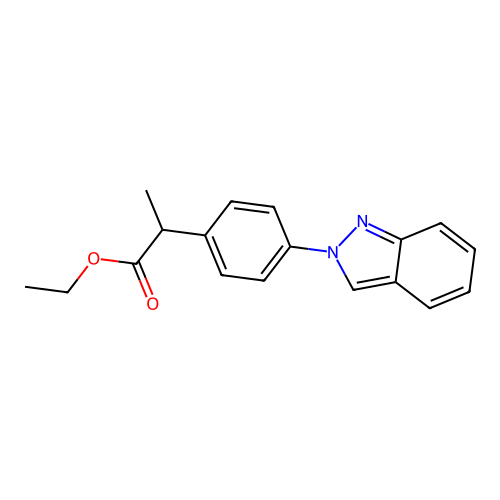 Propionic acid, 2-(p-(2H-indazol-2-yl)phenyl)-, ethyl ester structure