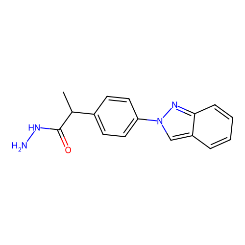 Propionic acid, 2-(p-(2H-indazol-2-yl)phenyl)-, hydrazide structure