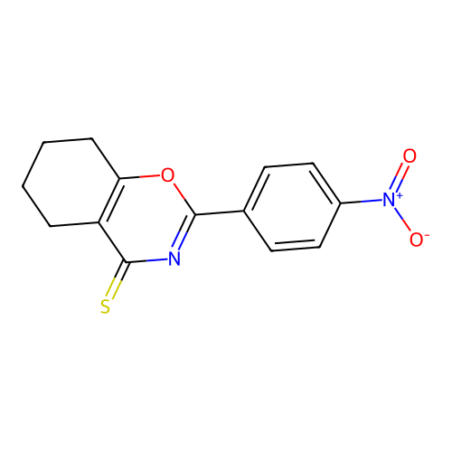 2-(4-nitrophenyl)-5,6,7,8-tetrahydro-4H-1,3-benzoxazine-4-thione structure