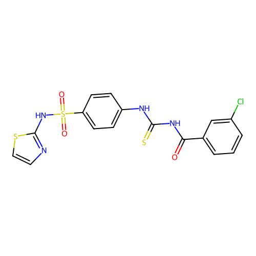 3-chloro-N-((4-(N-(thiazol-2-yl)sulfamoyl)phenyl)carbamothioyl)benzamide structure