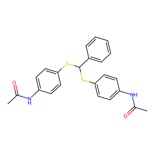 N-[4-[(4-acetamidophenyl)sulfanyl-phenylmethyl]sulfanylphenyl]acetamide structure
