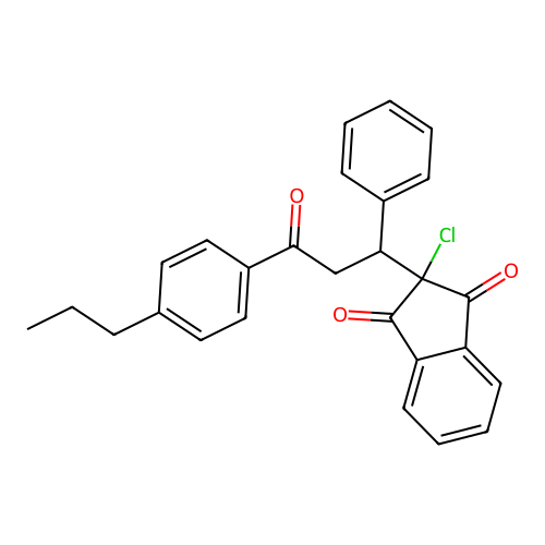 2-Chloro-2-[3-oxo-1-phenyl-3-(4-propylphenyl)propyl]indene-1,3-dione structure