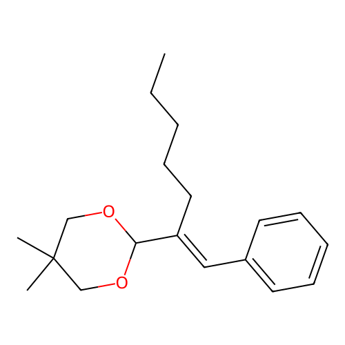 5,5-dimethyl-2-[(E)-1-phenylhept-1-en-2-yl]-1,3-dioxane structure